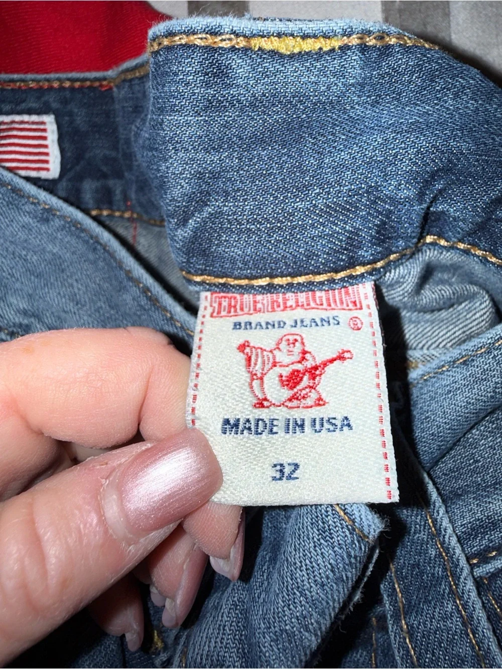 True Religion Men’s Blue Bootcut Jeans with Signature Back Pockets